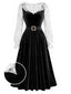 [Prévente] 2PCS Ensemble noir et blanc haut volants dentelle et robe velours années 1940