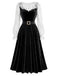 [Prévente] Ensemble 2 pièces noir et blanc avec haut volanté en dentelle et robe en velours années 1940