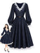 [Prévente] Robe bleue à empiècements en dentelle et manches ballon Années 1940 - 1
