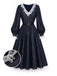 [Prévente] Robe bleue à empiècements en dentelle et manches ballon Années 1940 - 2