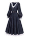 [Prévente] Robe bleue à empiècements en dentelle et manches ballon Années 1940 - 4