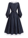 [Prévente] Robe bleue à empiècements en dentelle et manches ballon Années 1940 - 5