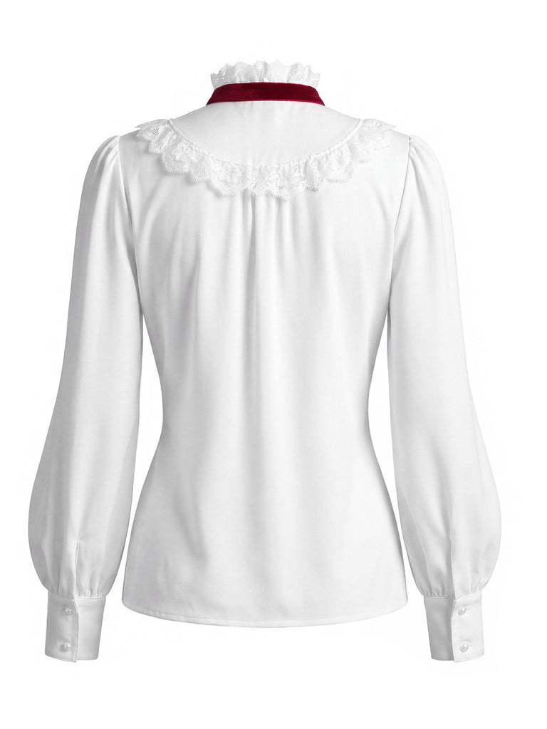 [Prévente] Blouse blanche en dentelle à col volanté et manches lanternes années 1940