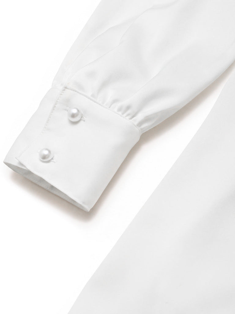 [Prévente] Blouse blanche en dentelle à col volanté et manches lanternes années 1940