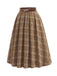 [Prévente] Ensemble 2PCS blouse blanche en dentelle à col volanté et jupe marron plissée à carreaux années 1940