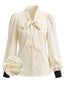 [Prévente] Blouse satin ivoire col lavallière et poignets contrastants années 70
