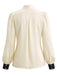 [Prévente] Blouse ivoire en satin à col noué et poignets contrastés années 1970