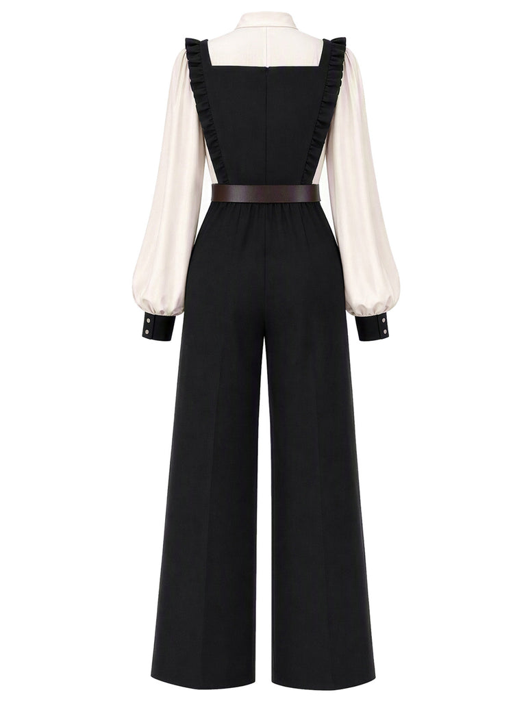 [Prévente] Ensemble 2 pièces blouse à nœud et combinaison à bretelles volantées années 1970