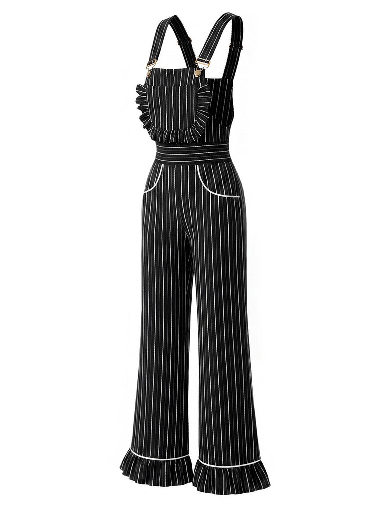 [Prévente] Ensemble 2 pièces à fines rayures : salopette à volants et blouse sanglante années 1930