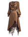 [Prévente] Robe marron en satin à col drapé et empiècements de dentelle années 1970