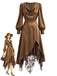 [Prévente] Robe marron en satin à col drapé et empiècements de dentelle années 1970