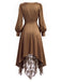 [Prévente] Robe marron en satin à col drapé et empiècements de dentelle années 1970