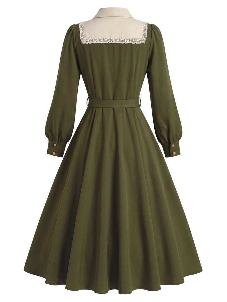 [Prévente] Robe en dentelle boutonnée avec nœud et ceinture années 1940