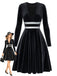 [Prévente] Robe noire en velours à col V et taille argentée années 1980