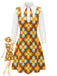 [Prévente] Robe orange à fleurs, grand col pointu et coupe évasée années 1960
