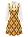 [Prévente] Robe orange à fleurs, grand col pointu et coupe évasée années 1960