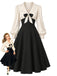 [Prévente] Robe abricot et noire à revers, manches ballon et nœud années 1950 - 1