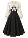 [Prévente] Robe abricot et noire à revers, manches ballon et nœud années 1950 - 2