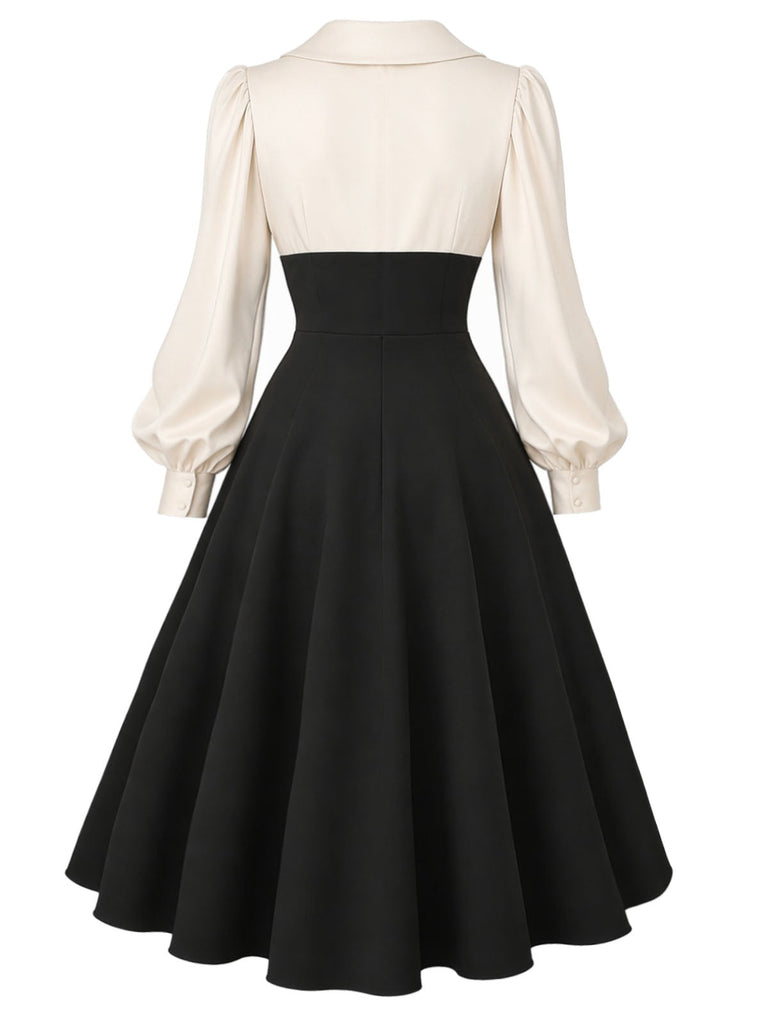 [Prévente] Robe abricot et noire à revers, manches ballon et nœud années 1950 - 3