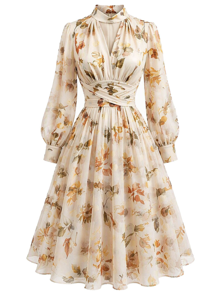 [Prévente] Robe jaune fleurie en mousseline à coupe portefeuille et manches ballon années 1950 - 3