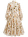 [Prévente] Robe jaune fleurie en mousseline à coupe portefeuille et manches ballon années 1950 - 4