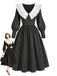 [Prévente] Robe noire à fines rayures, col volanté et manches gigot années 1940 - 1