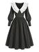 [Prévente] Robe noire à fines rayures, col volanté et manches gigot années 1940 - 2