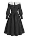 [Prévente] Robe noire à fines rayures, col volanté et manches gigot années 1940 - 3