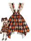 [Prévente] Robe chasuble orange motif losanges et carreaux clown volants années 80