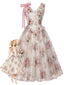 [Prévente] Robe Rose Floral Nœud Filet Années 1950