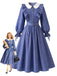 [Prévente] Robe bleue à col Claudine, volants et ceinture années 1950 - 1