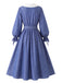 [Prévente] Robe bleue à col Claudine, volants et ceinture années 1950 - 3
