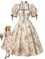 [Prévente] Robe midi évasée jaune clair motifs floraux et encolure bateau années 1950