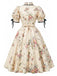 [Prévente] Robe midi évasée jaune clair fleurie à encolure bateau années 1950 - 3