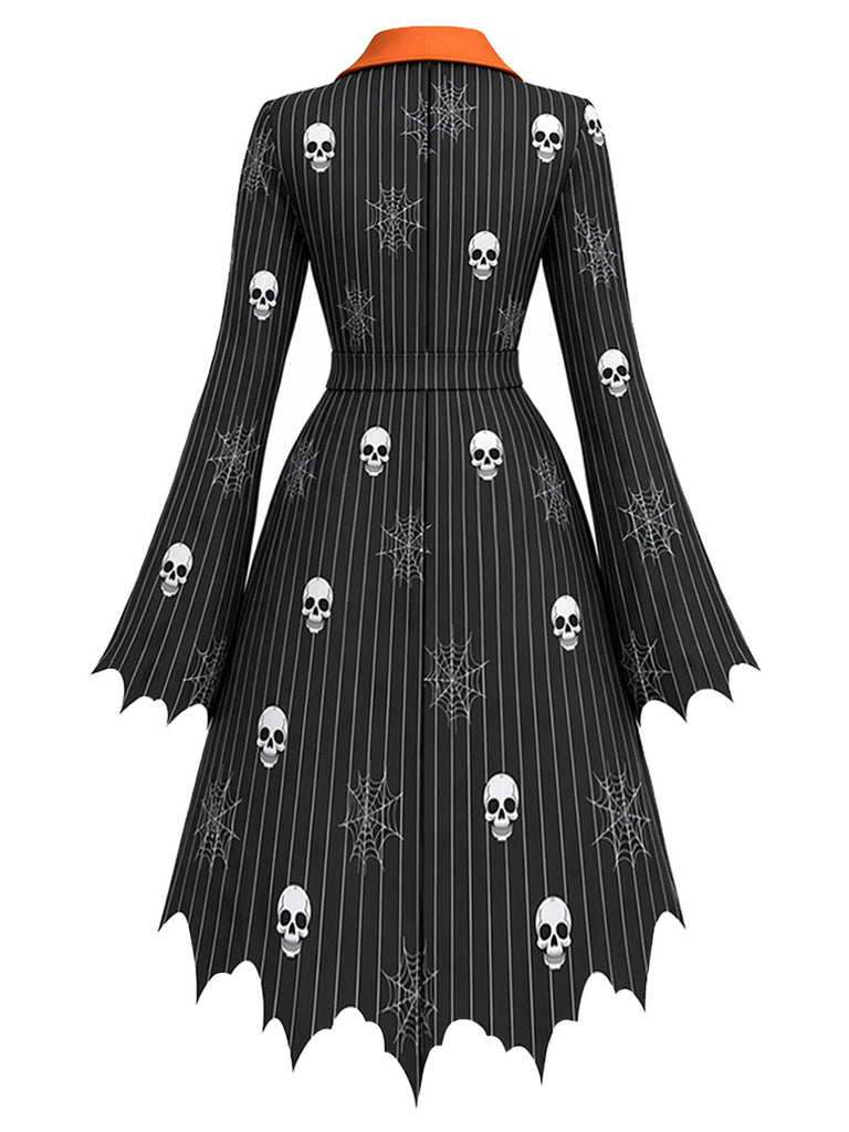 [Prévente] Robe d’Halloween à crâne, toile d’araignée, revers et ourlet chauve-souris années 1950