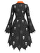 [Prévente] Robe d’Halloween à crâne, toile d’araignée, revers et ourlet chauve-souris années 1950