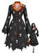 [Prévente] Robe d’Halloween à crâne, toile d’araignée, revers et ourlet chauve-souris années 1950