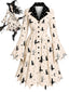[Prévente] Robe de sorcière d'Halloween noire et blanche ourlet zigzag années 1950