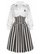 [Prévente] Robe d’Halloween noire et blanche à toile d’araignée et rayures verticales années 1930
