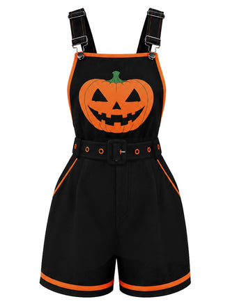 [Prévente] Salopette noir Halloween à citrouilles et poches Années 1960
