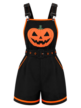 Salopette noir Halloween à citrouilles et poches Années 1960