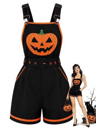 [Prévente] Salopette noir Halloween à citrouilles et poches Années 1960