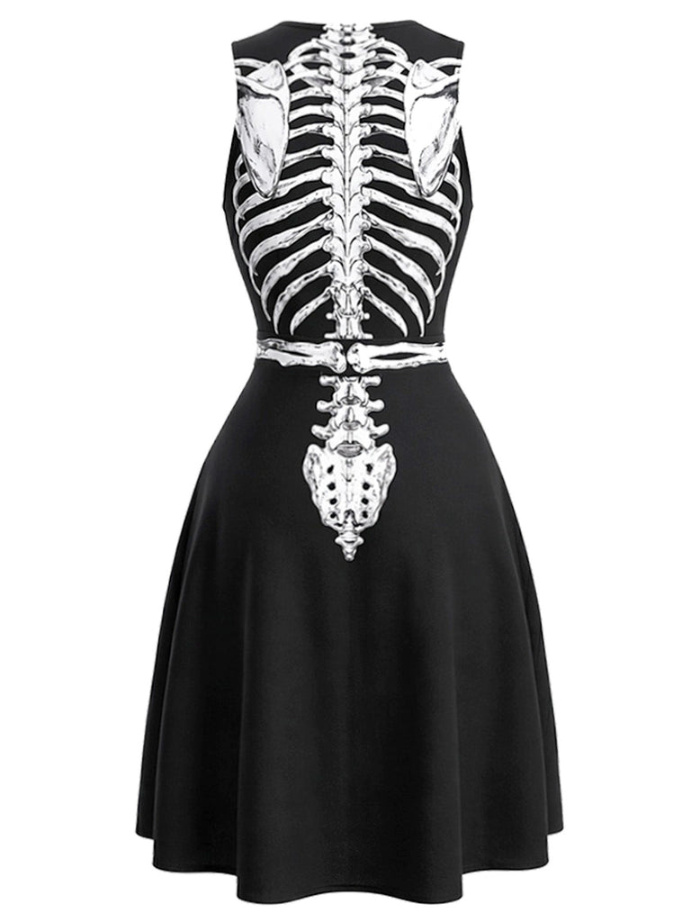 [Prévente] Robe noire d’Halloween sans manches à squelette années 1940