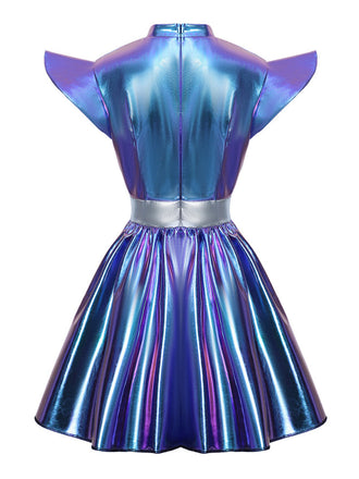 Robe Mini Futuriste Métallique Découpée Violet Années 1980