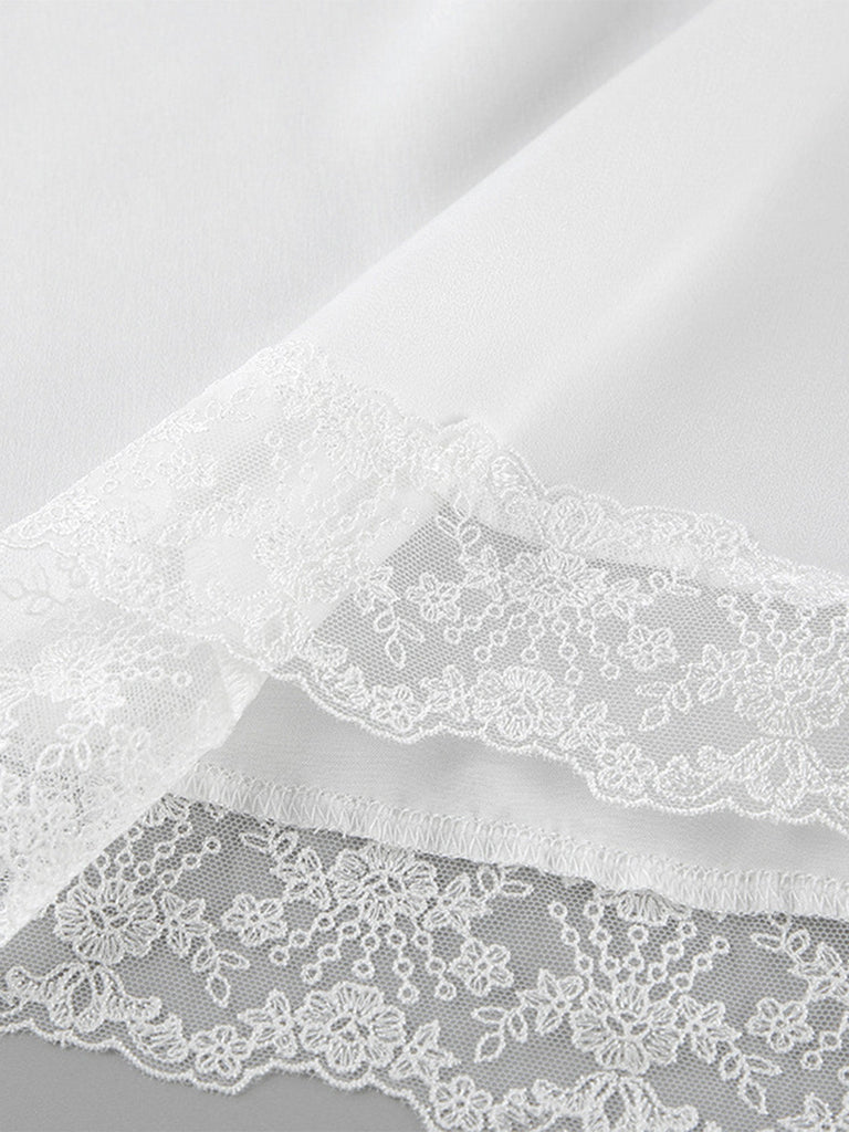 2PCS Satin Dentelle Col V Top et Jupe Années 1970