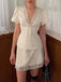2PCS Satin Dentelle Col V Top et Jupe Années 1970