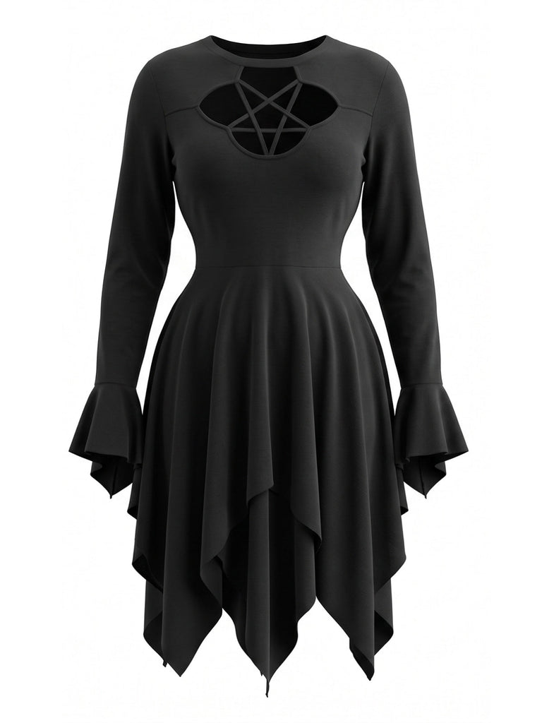 [Grande Taille] Robe punk noire ajourée à ourlet asymétrique Années 1970