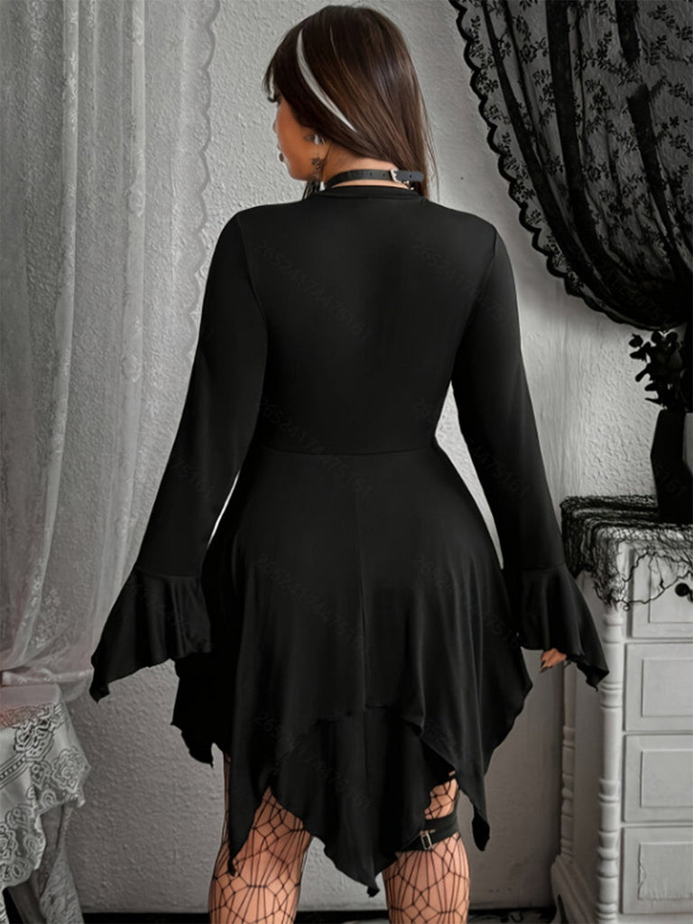 [Grande Taille] Robe punk noire ajourée à ourlet asymétrique Années 1970