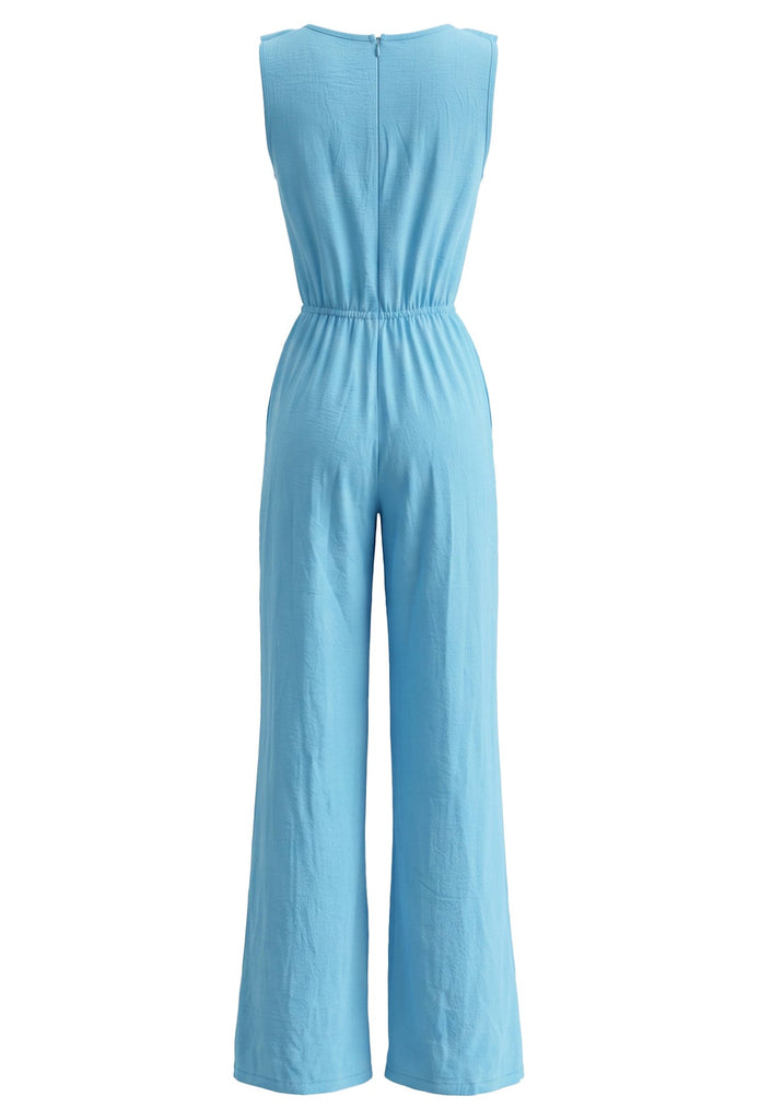 Combinaison Volant Col V Sans Manches Jambes Larges Années 1970