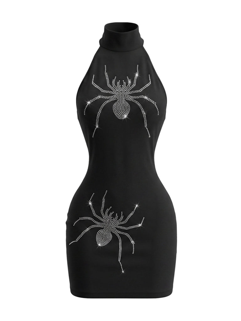 Robe Moulante Col Licou Halloween Araignée Années 1960